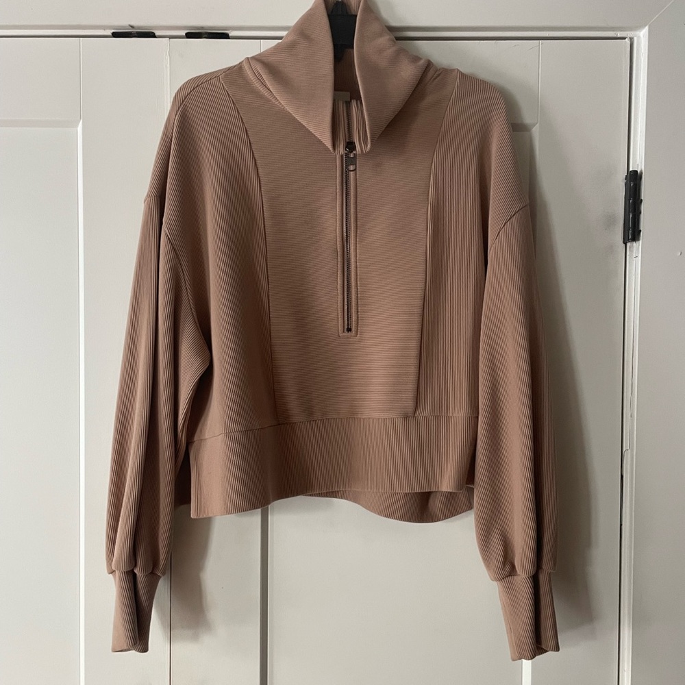 Varley Ribbed Quarter-Zip Sweatshirt Beige - Size L